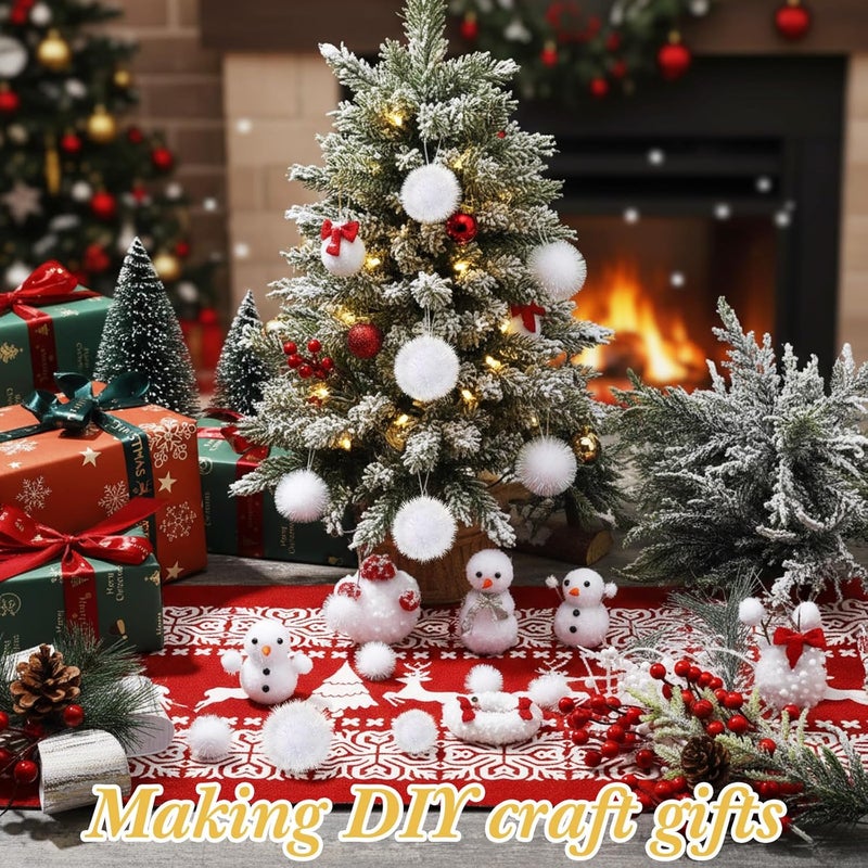 Knitgrip 150 Pcs Large Glitter Tinsel Pom Poms 2.5" 2" 1.4" 1" Christmas Pompom Balls Jumbo Glitter Balls for DIY Craft Making Christmas Decorations(White) - Image 5